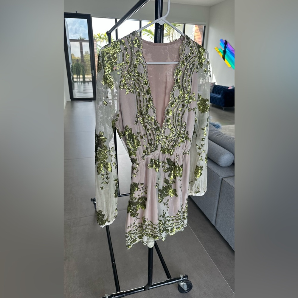 Chic Green Embellished Romper